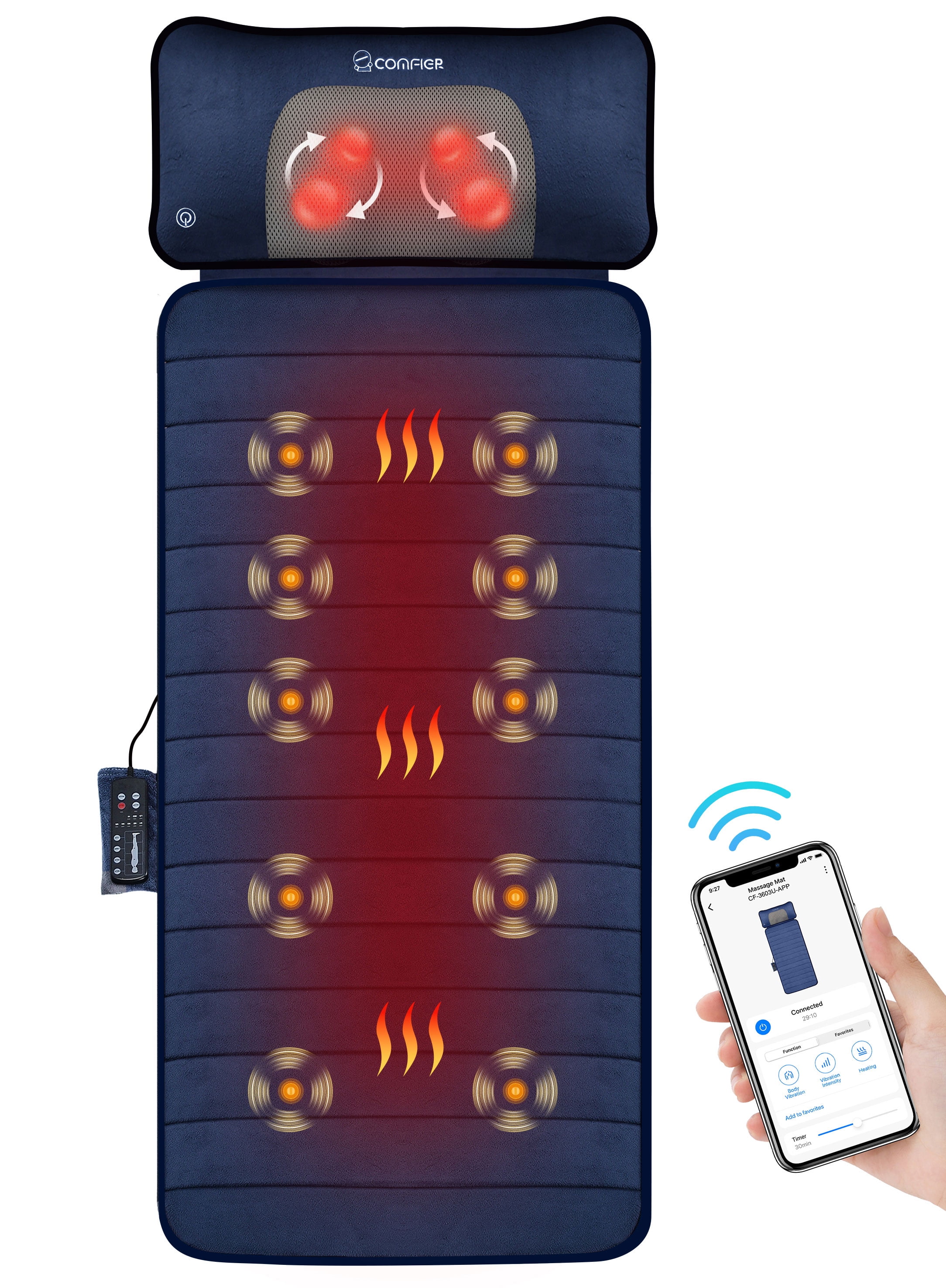 Comfier Full Body Massage Mat with Heat Back Massager Chair Pad