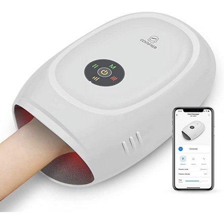 Comfier Hand Massager with Heat & Air Compression, Electric Finger Massage Machine, Carpal Tunnel Massager, APP Control, White, Gift for Mother's Day