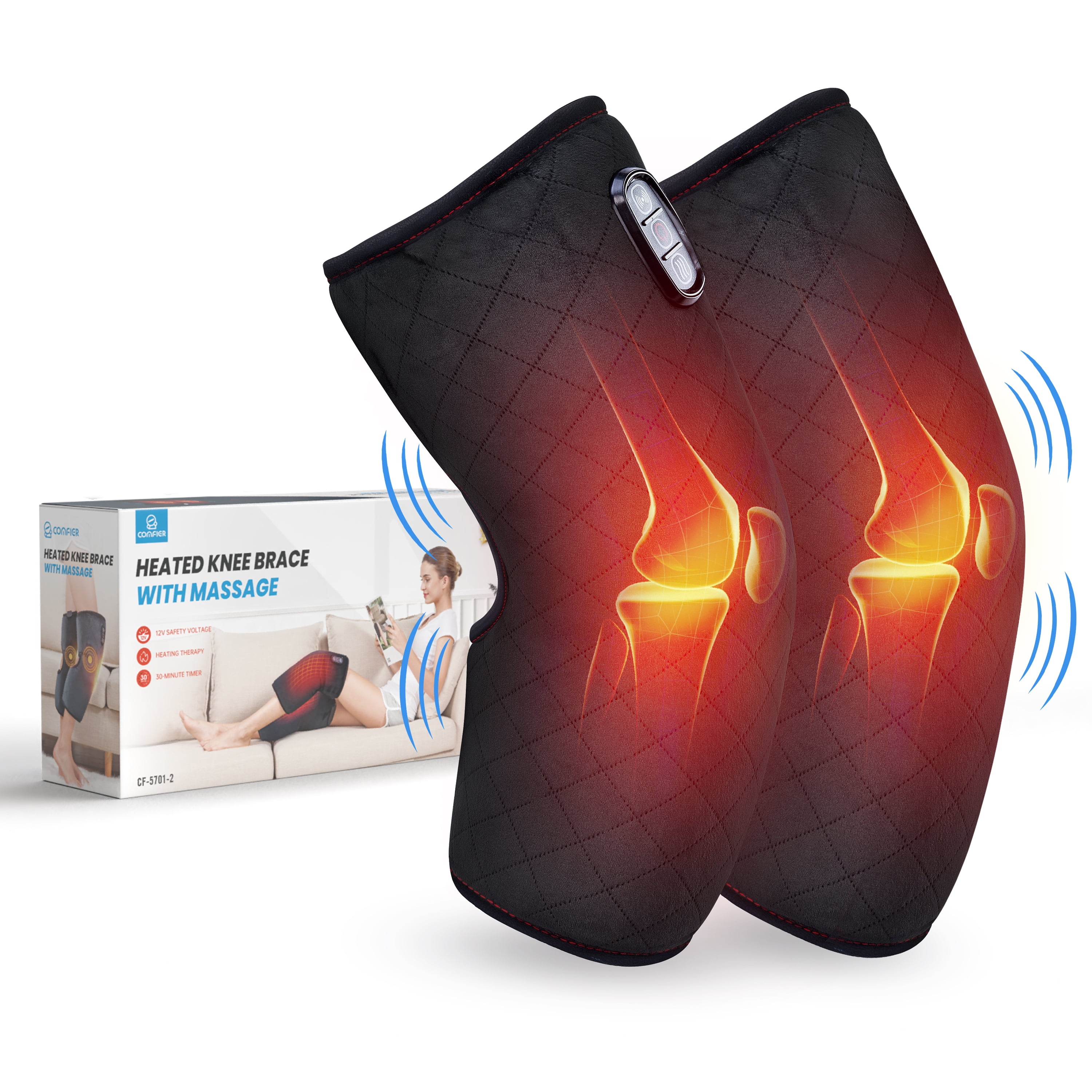 Moyic Heated Knee Massager, Smart Knee Massager Infrared Heat and Vibration Knee Pain Relief for Swelling Stiff Joints, Stretched Ligament and Muscles