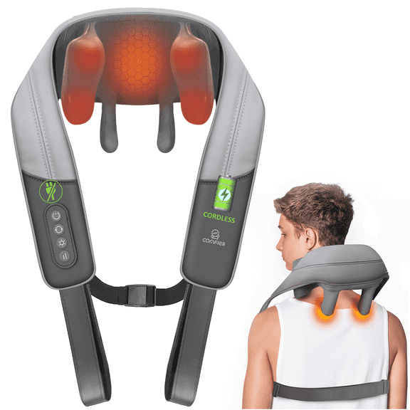 Comfier 4D Cordless Neck and Shoulder Massager with Heat, Shiatsu Kneading Back Massagers for Pain Relief