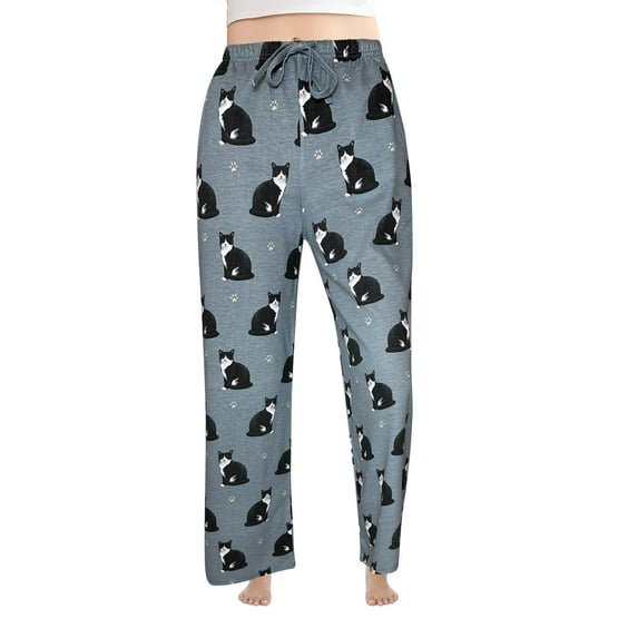 Comfies Black and White Cat Unisex Cotton Blend Pajama Bottoms - Gift for Pet Lovers
