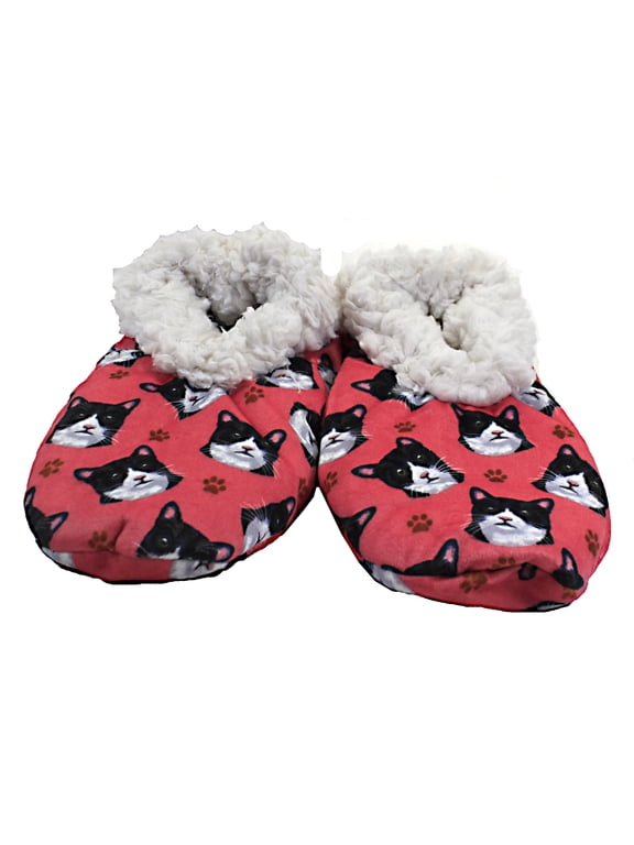 Comfies Super Soft Black and White Cat Slippers - Unisex - One Size Fits Most - Cozy House Slippers - Non Skid Bottom