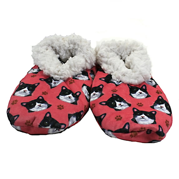 Comfies Super Soft Black and White Cat Slippers - Unisex - One Size Fits Most - Cozy House Slippers - Non Skid Bottom