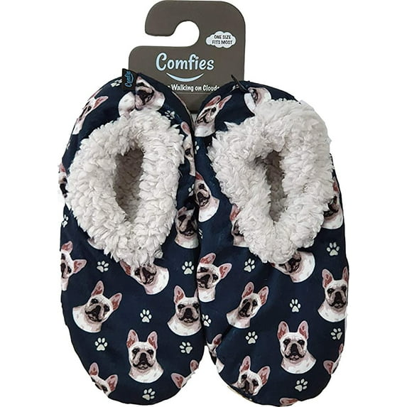 Comfies Super Soft French Bulldog Slippers - Unisex - One Size Fits Most - Cozy House Slippers - Non Skid Bottom