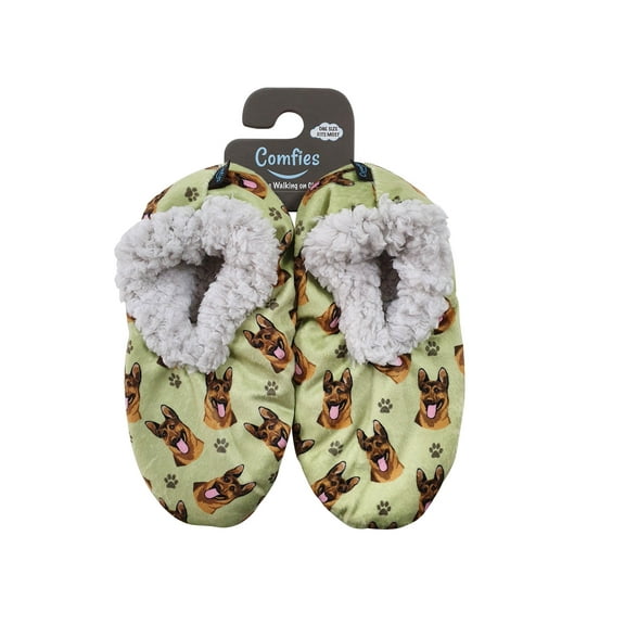Comfies Super Soft German Shepherd Slippers - Unisex - One Size Fits Most - Cozy House Slippers - Non Skid Bottom
