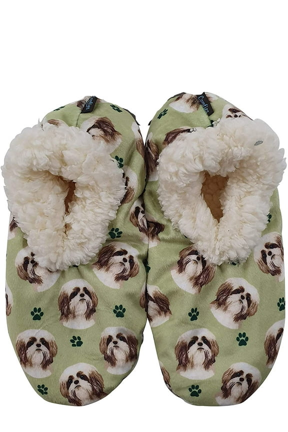 Super Soft Shih Tzu Tan Slippers - Unisex - One Size Fits Most - Cozy House Slippers - Non Skid Bottom