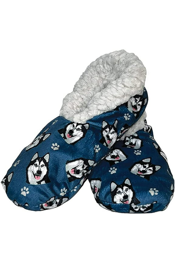 Super Soft Siberian Husky Slippers - Unisex - One Size Fits Most - Cozy House Slippers - Non Skid Bottom