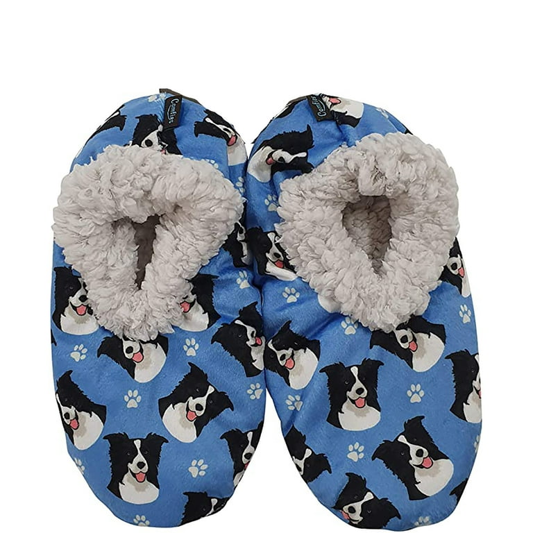 Comfies Womens Border Collie Dog Slippers Sherpa Lined Animal Print Booties