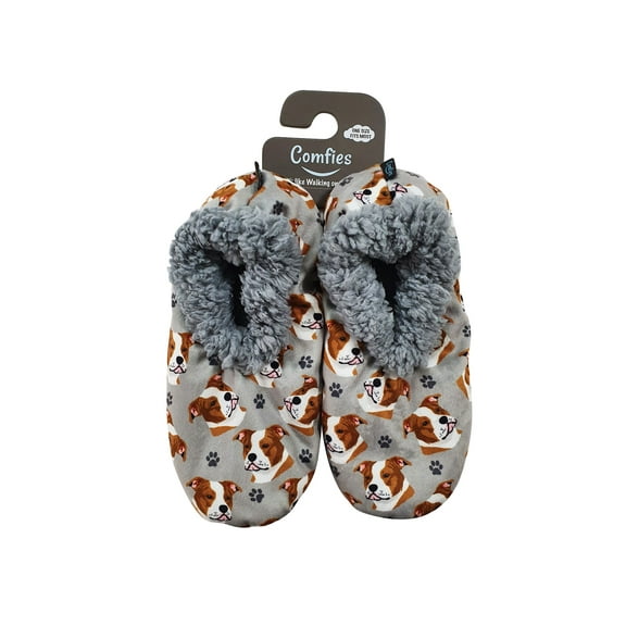 Comfies Womens Pitbull Dog Slippers - Sherpa Lined Animal Print Booties