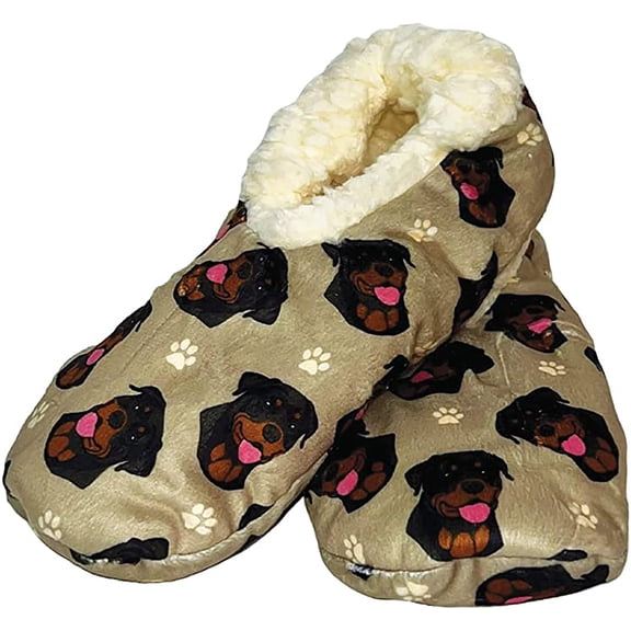 Comfies Womens Rottweiler Dog Slippers - Sherpa Lined Animal Print Booties