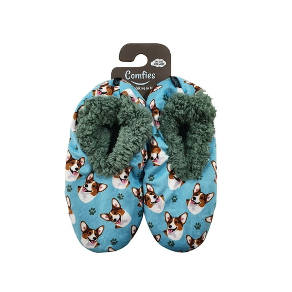 Comfies Womens Corgi Dog Slippers - Sherpa Lined Animal Print Booties