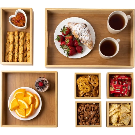 Comfify Bamboo Tray Set of 7 - Earthy Tone Collection for Home & Kitchen - Sustainable, Durable Serving Trays for Organization, Decor, Serving & More