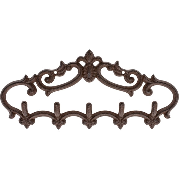 Comfify Brown Cast Iron Wall Hanger – 5 Hooks – Fleur-de-Lis – 12.6" x 5.9"