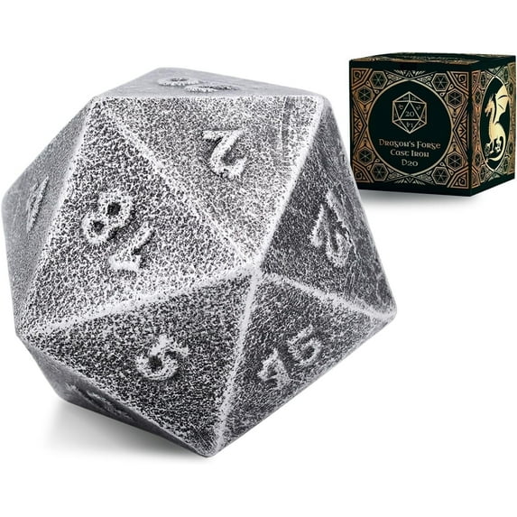 Comfify Paperweight, Cast Iron, D20 Dice Design, Antique Green Finish