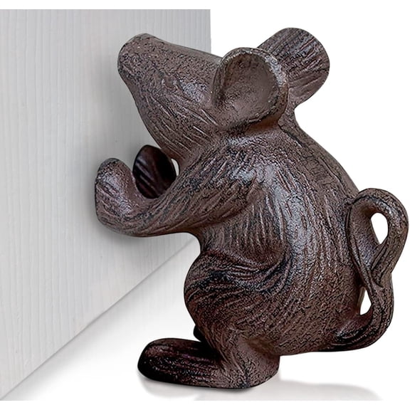 Comfify Cast Iron Mouse Shaped Doorstop with Felt Base, Rustic Brown