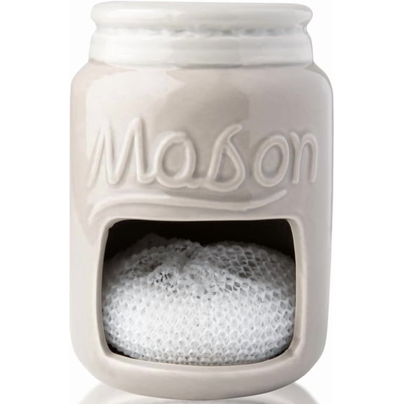 Comfify Grey Mason Jar Ceramic Sponge Holder – Farmhouse Sink Caddy