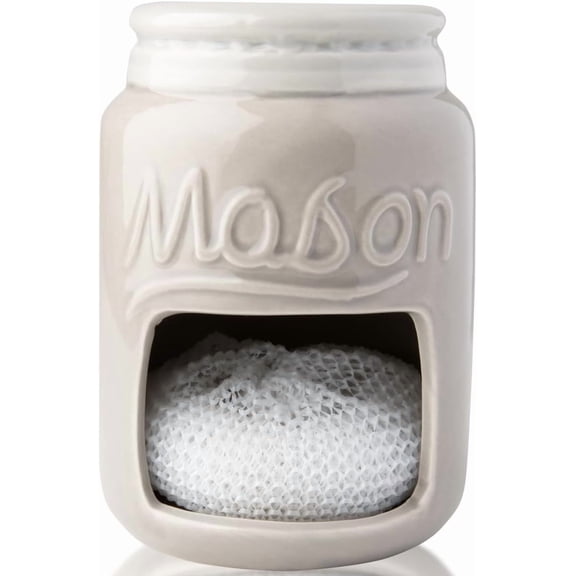 Comfify ceramic kitchen sponge holder, sink caddy with mason jar design, gray