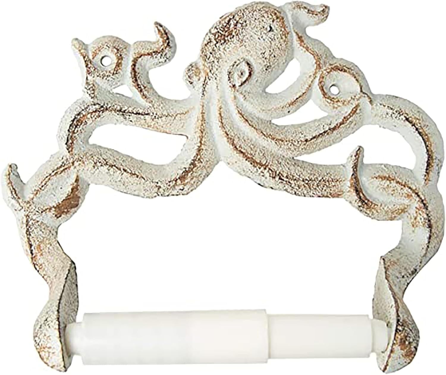 Comfify Cast Iron Octopus Toilet Paper Holder, Wall Mounted Bathroom Holder, Rust White