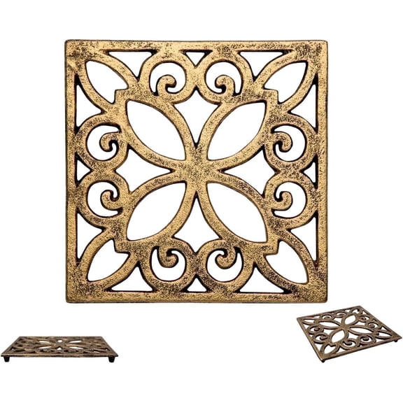 Comfify Kitchen Trivet, Cast Iron, Square Design, Countertop Use, Gold and Black Finish