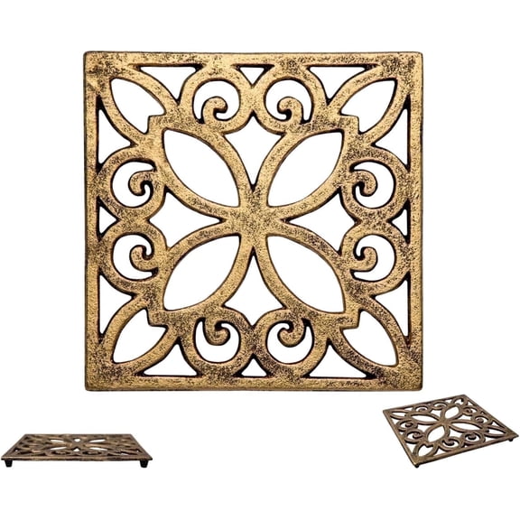 Comfify Gold with Black Cast Iron Trivet – Square 6.5"×6.5" – Rubber Feet