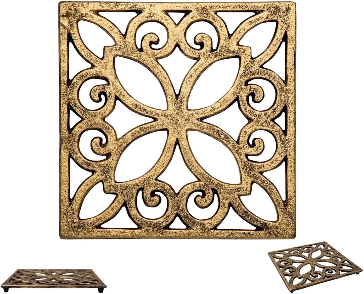 Comfify Cast Iron Trivet, 6.5 in Square Decorative Hot Pot Holder with Rubber feet, Gold and Black - Walmart.com