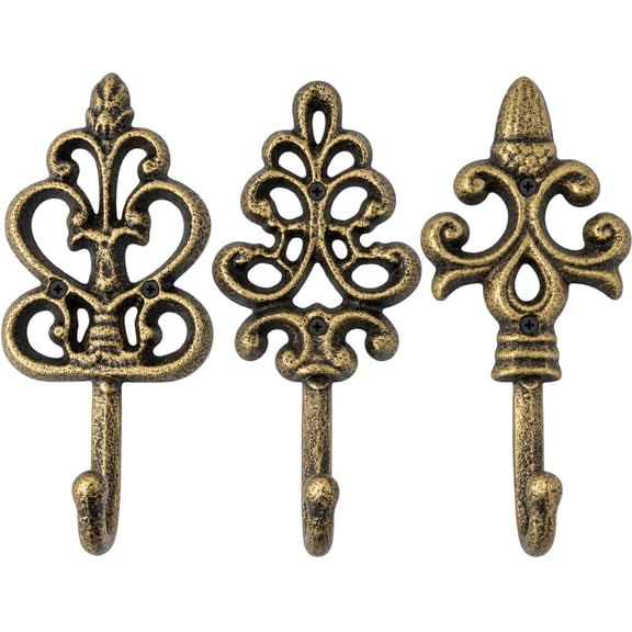 Comfify Gold and Black Cast Iron Wall Hooks Set of 3 – Farmhouse Coat Hooks