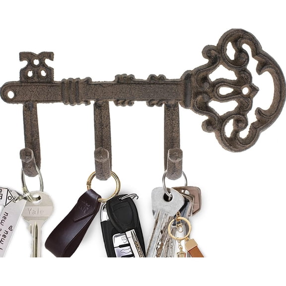Comfify Rust Brown Cast Iron Skeleton Key Wall Hook – 3 Hooks, 7.67"L