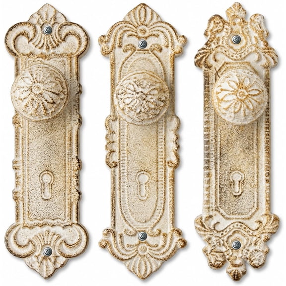 Comfify Rustic White Cast Iron Door Knob Wall Hooks, Set of 3, 7.9 in H