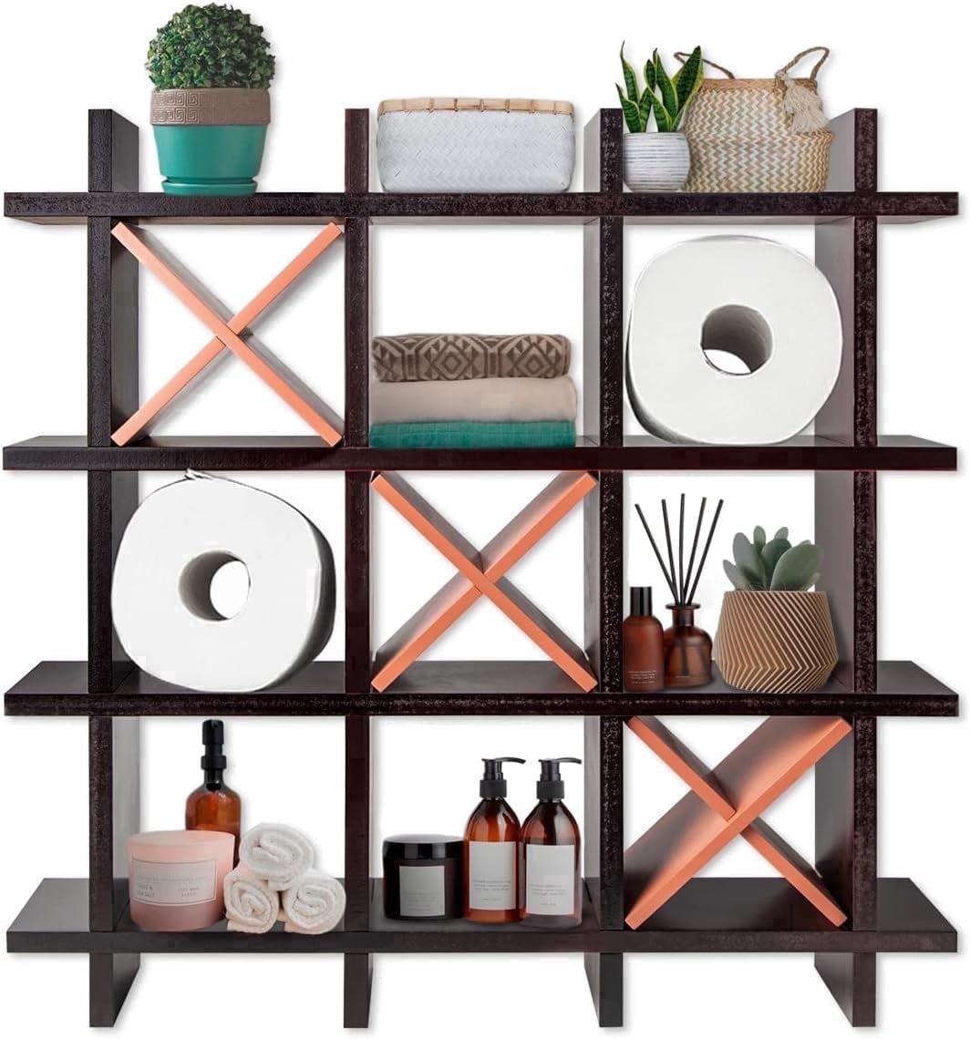 Comfify Cast Iron Tic-Tac-Toe Toilet Paper Holder, Freestanding or Wall Mounted, Dark Brown
