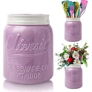 Comfify Purple Mason Jar Utensil Holder – Wide Mouth Ceramic – Farmhouse