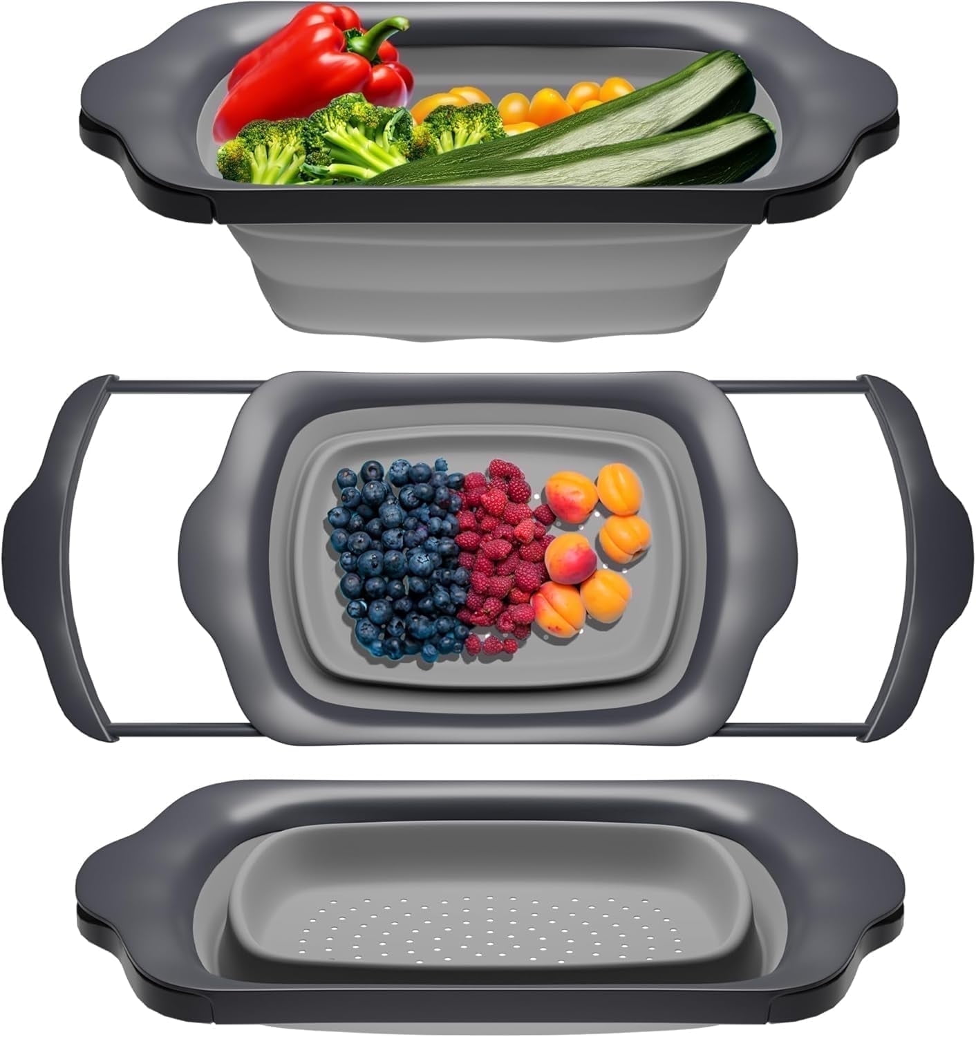 Collapsible Colander Strainer - Expandable Over-the-Sink Vegetable & Pasta Strainer, 6 Quart Capacity, Heat Resistant (Green)