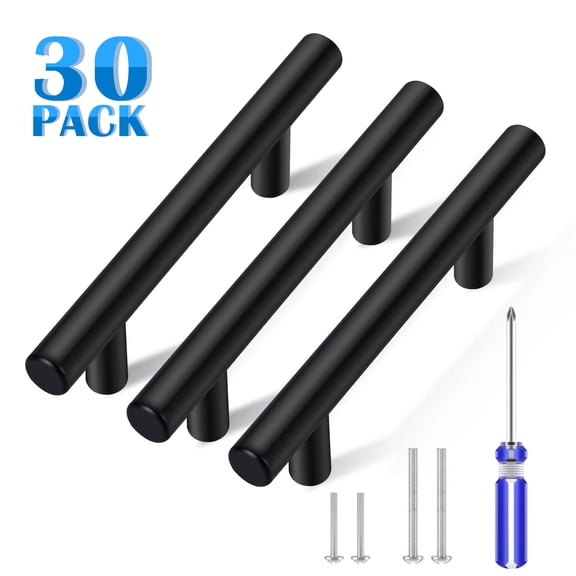30-pack Cabinet Handles, 3" Hole Center, Matte Black Stainless Steel Bar Pulls, Kitchen Hardware Handle