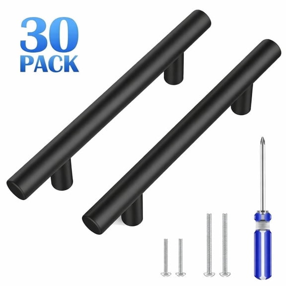 30-Pack Cabinet Handles, 3" Hole Center, Matte Black Stainless Steel Bar Pulls, Kitchen Hardware Handle