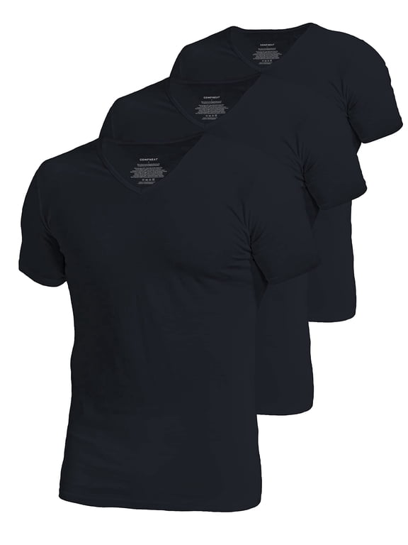 Men's 3-Pack Undershirts Stretchy Cotton Spandex V-Neck T-Shirts (Black 3-Pack, M)