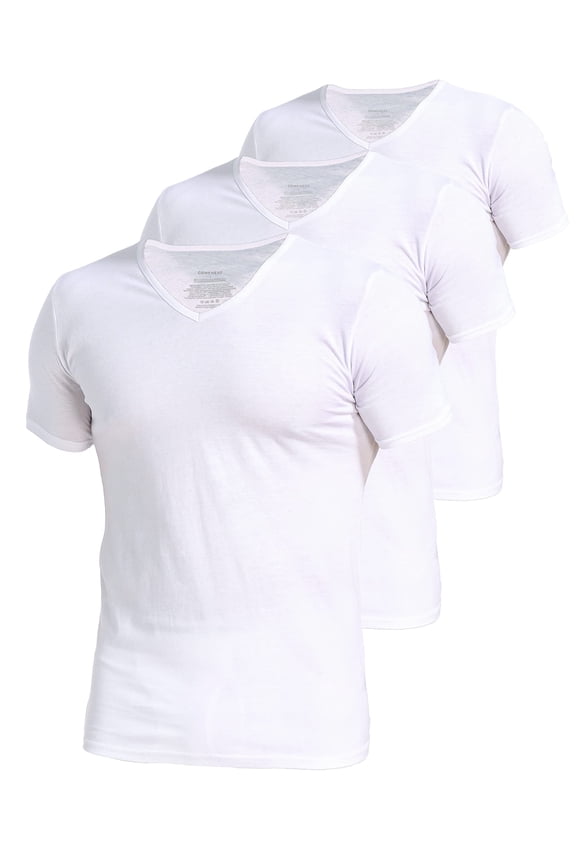 Men's 3-Pack Undershirts Stretchy Cotton Spandex V-Neck T-Shirts (White 3-Pack, S)