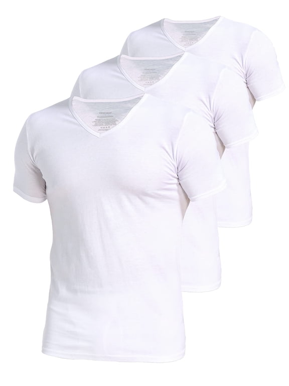 Men's 3-Pack Undershirts Stretchy Cotton Spandex V-Neck T-Shirts (White 3-Pack, XL)