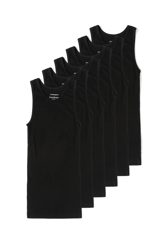 Men's A-Shirts Tight Fit Tank Tops Cotton Spandex Undershirts, 6-Pack (Black, L)