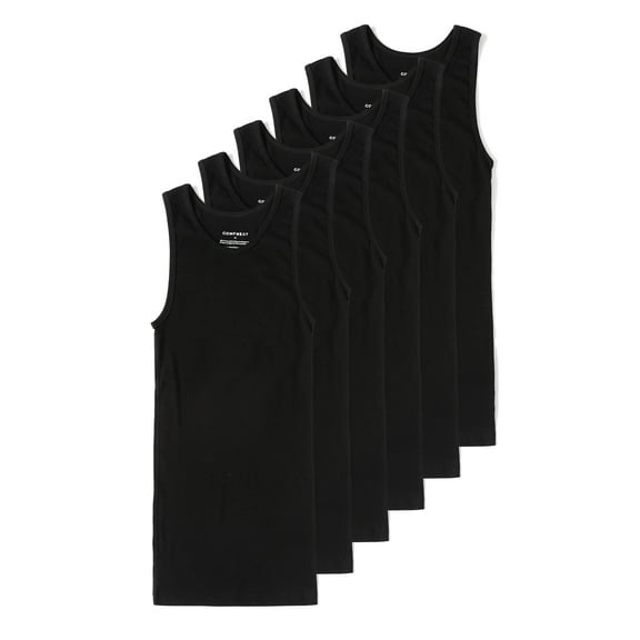 Comfneat Men's A-Shirts Tight Fit Tank Tops Cotton Spandex Undershirts, 6-Pack (Black, XXL)