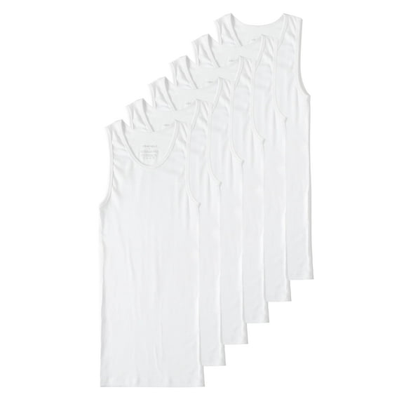 Comfneat Men's A-Shirts Tight Fit Tank Tops Cotton Spandex Undershirts, 6-Pack (White, XXL)