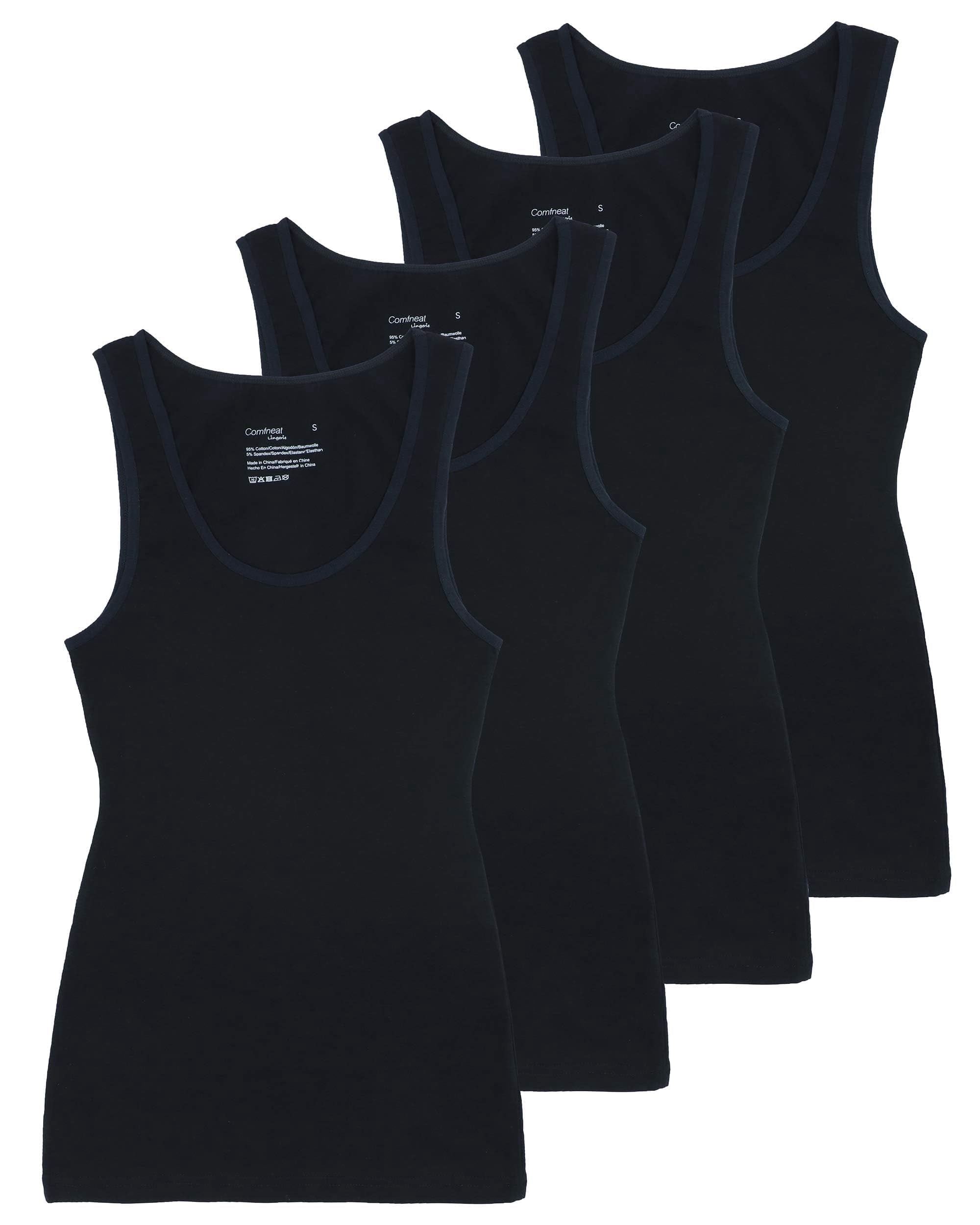 Women's 4-Pack Basic Tanks Comfy Top (Black 4-Pack, L)