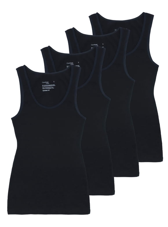 Women's 4-Pack Basic Tanks Comfy Top (Black 4-Pack, L)