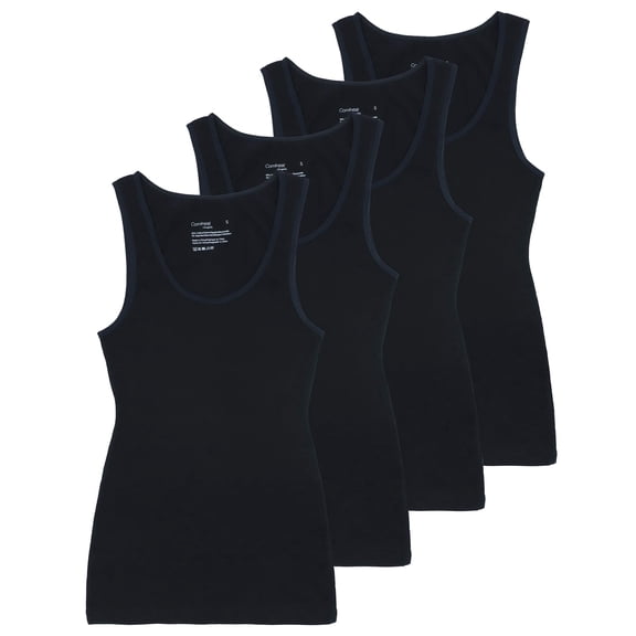 Comfneat Women's 4-Pack Basic Tanks Comfy Top (Black 4-Pack, L)