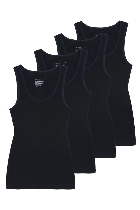 Women's 4-Pack Basic Tanks Comfy Top (Black 4-Pack, XXL)