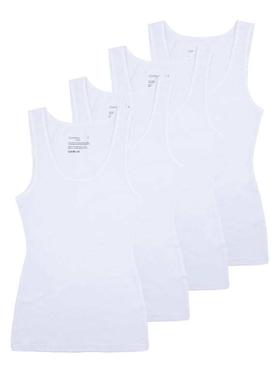 Women's 4-Pack Basic Tanks Comfy Top (White 4-Pack, XXL)