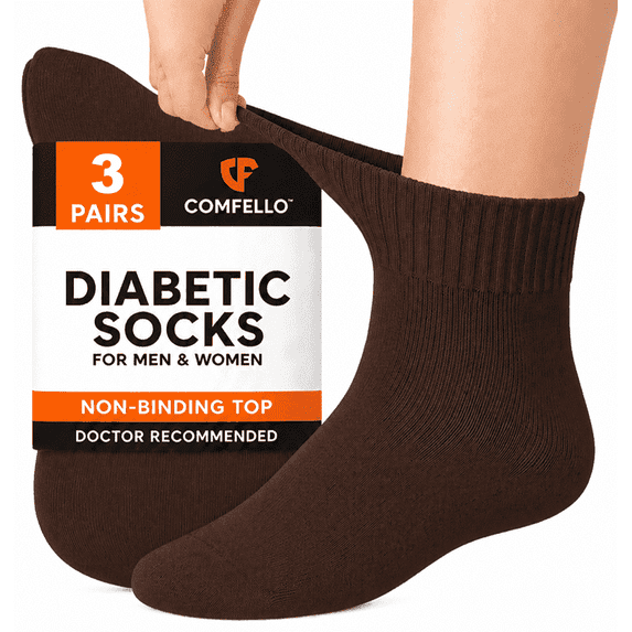 Comfello Diabetic Ankle Socks for Men and Women – 3 Pairs, Non-Binding, Seamless Toe, Cushioned Moisture-Wicking
