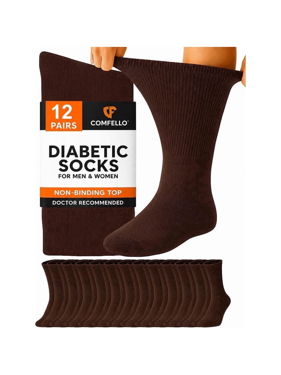 Diabetic Crew Socks for Men – 12 Pairs, Non-Binding, Seamless Toe, Soft Cotton Moisture-Wicking Socks