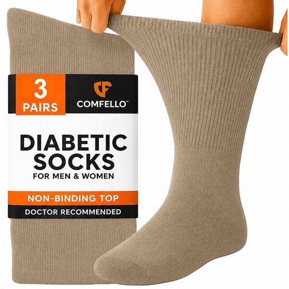 Comfello Diabetic Crew Socks for Men & Women– 3 Pairs, Non-Binding, Seamless Toe, Soft Cotton Moisture-Wicking Socks