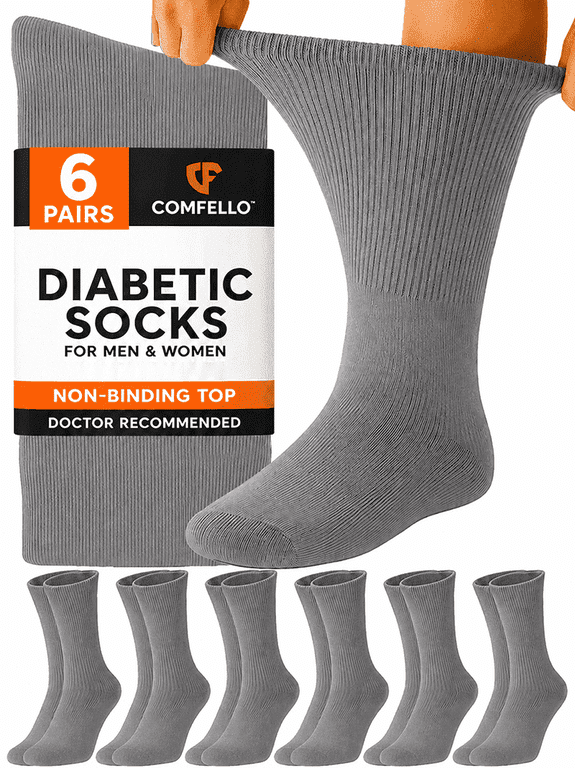 Diabetic Crew Socks for Men – 6 Pairs, Non-Binding, Seamless Toe, Soft Cotton Moisture-Wicking Socks