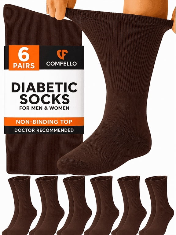 Diabetic Crew Socks for Men – 6 Pairs, Non-Binding, Seamless Toe, Soft Cotton Moisture-Wicking Socks