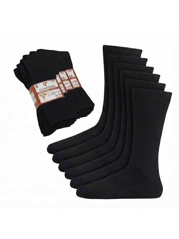 Diabetic Crew Socks for Men – 6 Pairs, Non-Binding, Seamless Toe, Soft Cotton Moisture-Wicking Socks